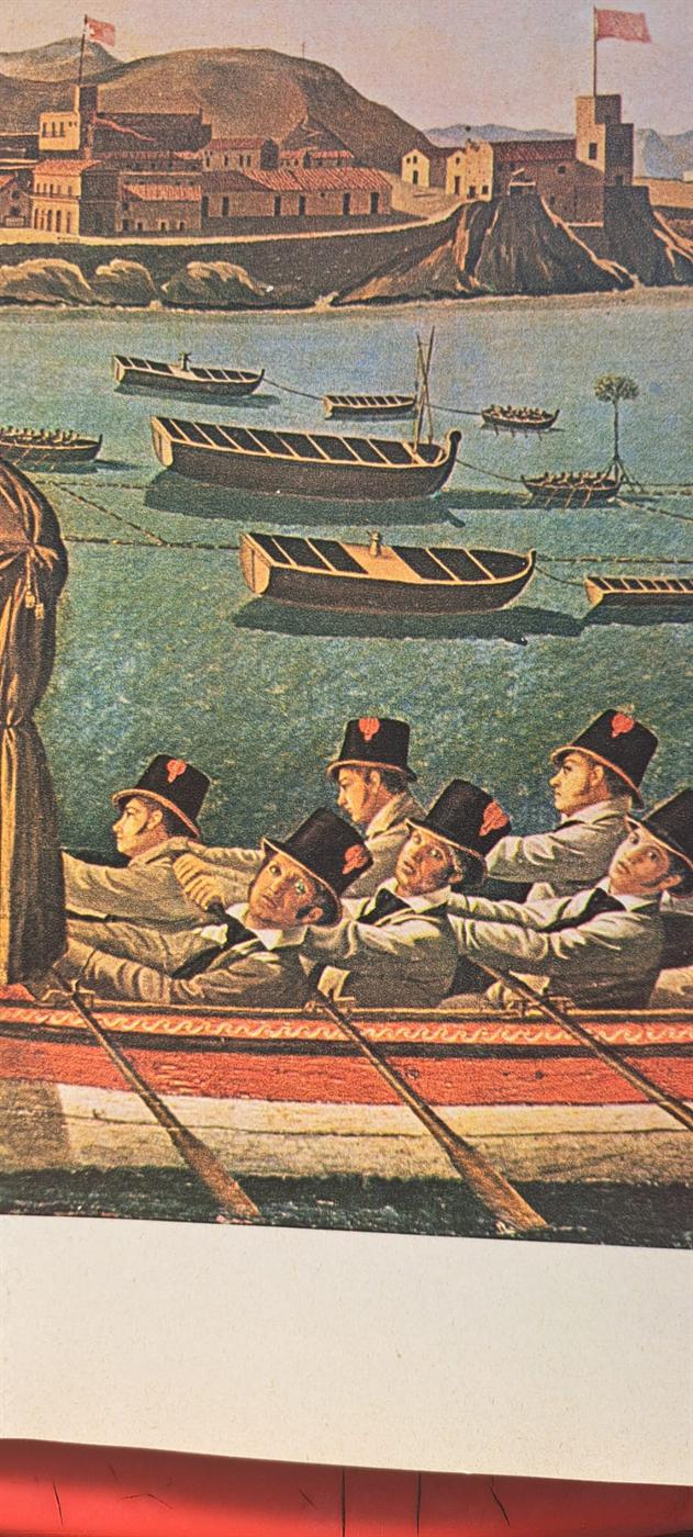 Hafenszene mit Ruderern in Zylindern — Detail aus demselben Werk