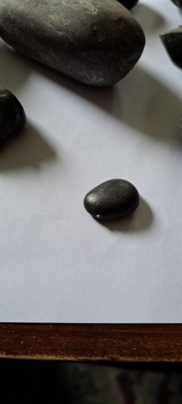 Kleiner schwarzer Kieselstein aus der Sammlung